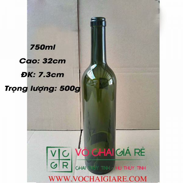 chai thủy tinh rượu vang 750ml - cao 32cm